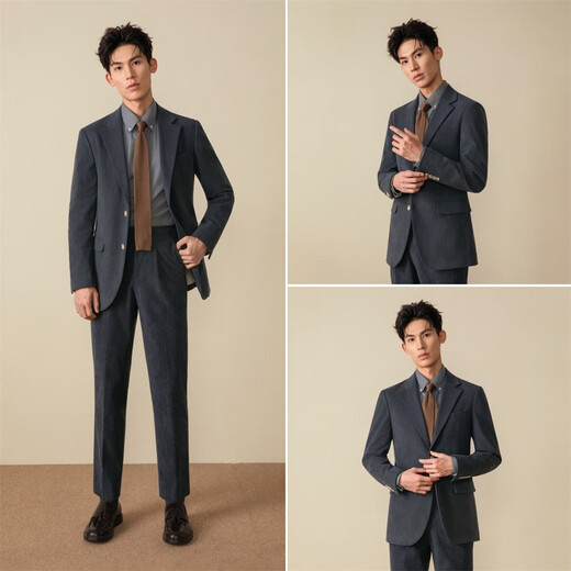 Guillomont Corduroy Suit Men's Jacket Brown Casual Unisex Commuting Autumn and Winter Retro Thickened Suit Suit Crow Blue Gray Top + Pants 48