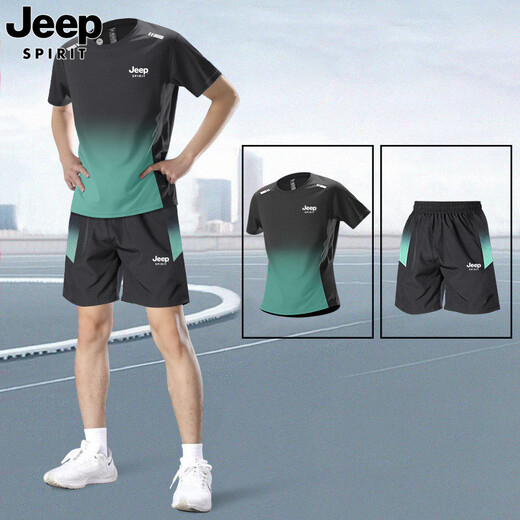 
JEEP SPIRIT high-end jeep silk suit men's summer new short-sleeved T-shirt running fitness basketball quick-drying sportswear 9901 black and blue suit 3XL