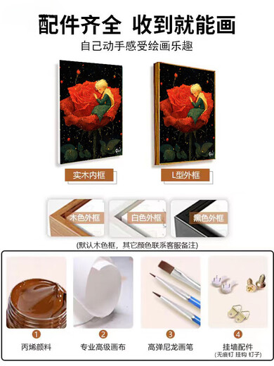 维诺亚小王子和玫瑰花数字油画diy填充手工填色画画减压丙烯油彩画 J4877小王子[超清升款] DIY套装[加厚实木内框+画笔+颜4