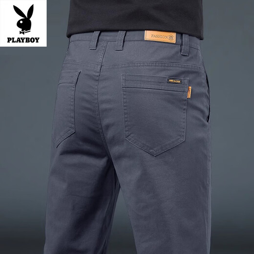 Playboy High-End Business Casual Pants Men's Autumn and Winter Slim Straight 2025 New Velvet Thickened Versatile Stretch Men's Pants W138# Gray Regular 31 Waist 2 feet 4 Recommended 120~130 Jin Jin equals 0.5 kg Wear