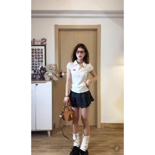 Diejiaonuo Dress for Women en verano 2025 NUEVA DOPAMINA COREANA Pure American Sweet Girls Set White Top + Skirt + Belt S