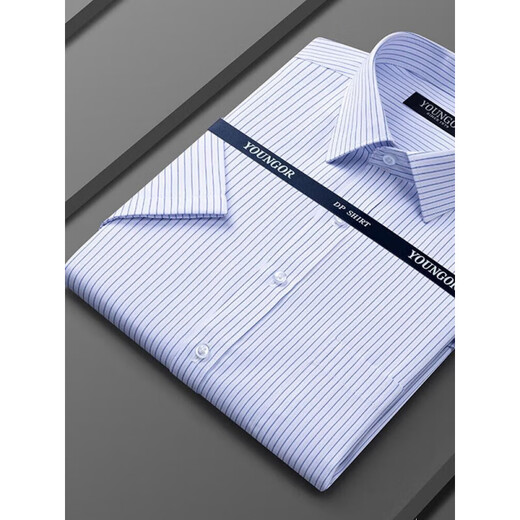 Yager flagship official store short-sleeved shirt 2025 men's summer new business casual professional formal wear without scalding and anti-wrinkle white [blue and white shallow plaid] DX6629 39 120-130