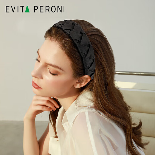 Evita Peroni fabric braided headband for women wide-brimmed white hair headband retro black high-end black