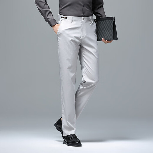 Jiumuwang Frühlings- und Sommer neue Männer -Casual Hosen -Geschäftsleute für Männer Kleidung Vaters Lange Hosen lose geradlinige elastische Herrenhosen 9892 Black 29