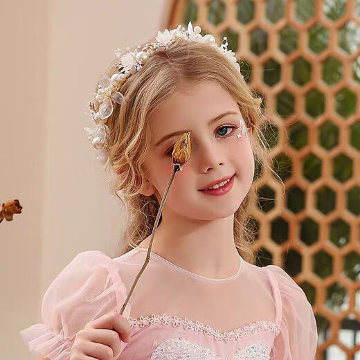 Children's princess hair accessories, girl's crown tiara, princess garland, flower girl headband, girl's super fairy pearl butterfly headband, white pearl flower headband/piece