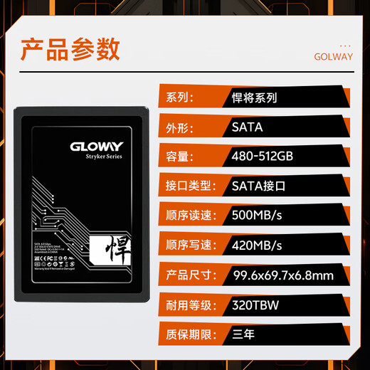 光威（Gloway）512GB SSD固态硬盘 SATA3.0 500MB/s  笔记本/台式机通用 悍将系列