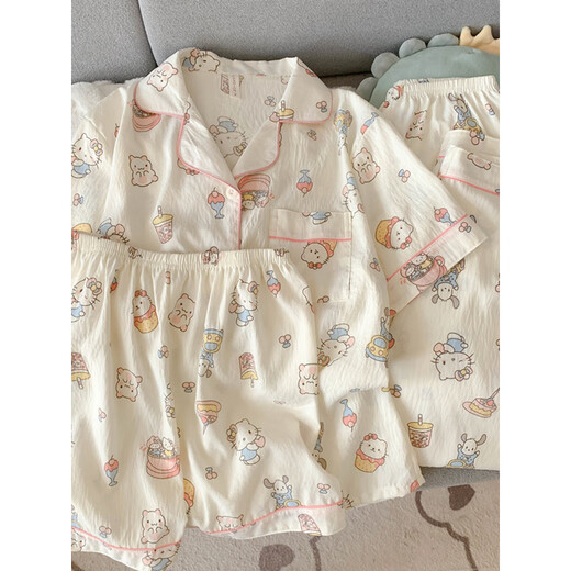 Arctic Velvet 2025 Новая Hellokitty Pure Cotton Make Pajama для женщин весной и летним милой набор с трех частями с тремя частями yunduo Cotton-9902# Star KT Cat Set M [Предлагается 75-100JIN [Jin Equals 0,5 кг]]]]