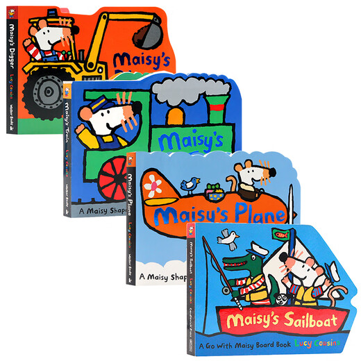 小鼠波波交通工具造型书4册合售 英文原版绘本 Maisy's Fire Digger/Sailboat/Tractor/bus  儿童巴士挖掘机纸板书 Lucy Cousins 小鼠波波交通工具纸板书