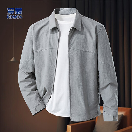 Romon Jacket Men's Fashion Basic Versatile Jacket Comfortable and Breathable Men's Lapel Outdoor Jacket