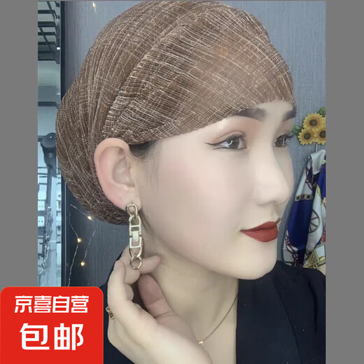 薄款头巾帽子女春夏季新款网纱包头回族堆堆帽妈妈套头遮白发帽子 咖啡色