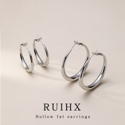 Ruihongxiang 999 sterling silver earrings large circle plain hoop earrings wide hoop high-end earrings earrings 2025 new popular earrings 999 silver needle fat hoop earrings 5CM huge face small