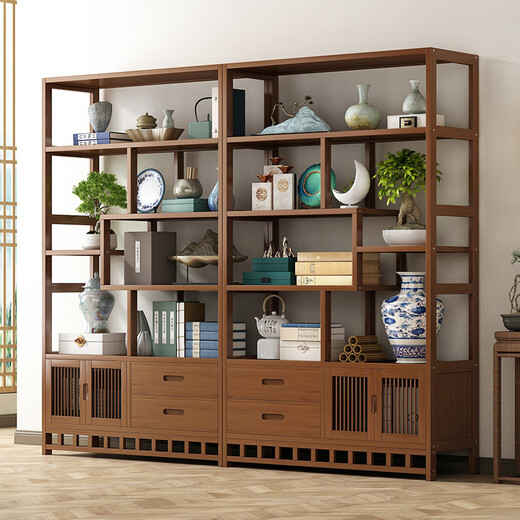 Jinghengbo ancient solid wood Chinese tea display cabinet tea shelf storage rack tea room tea cabinet tea accessories storage cabinet six layers classic 80CM-picture 2 style