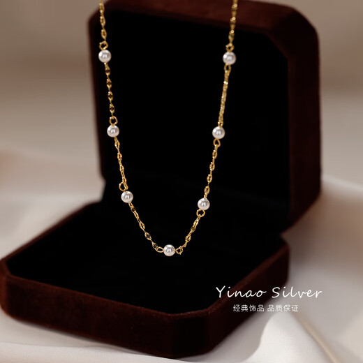Laomiao 925 Sterling Silber Halskette für Frauen in der Sommerimitation Perle Schlüsselbein Kette Halskette Rundes Perlenschmuck Einfaches Design Nische Runde Perlen Schlüsselblattkette Silber Silber