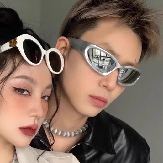 Xiaomi home sunglasses futuristic men European and American cyberpunk Y2K hot girl super cool street photography sun protection sunglasses women black frame black film mirror bag mirror cloth
