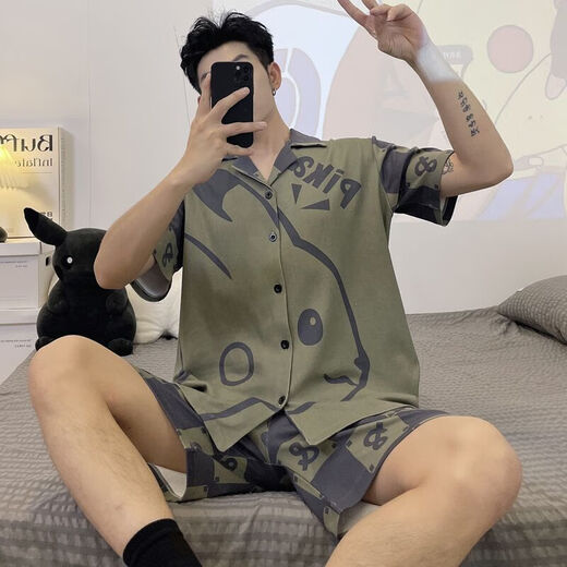 Mu Fengqing pajamas for men in summer short-sleeved thin plus fat plus size cartoon teenager men's home clothes two sets summer 6623 short-sleeved suit M standard (high 165100Jin [Jin equals 0.5 kg])