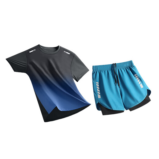 Allen Burton Men's Swimsuit Set Full Swim Equipment Anti-Awkward Swim Bottom Teen Beach Hot Spring Medium-Big Children's Swimsuit Two-piece Black and Blue [Anti-Awkward, Quick-Drying, Breathable] 2XL [155-170Jin[Jin equals 0.5 kg]]