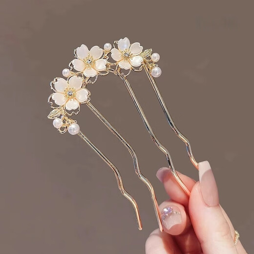 High-end forest style ins style pearl flower wavy hair comb new simple U-shaped hairpin hairpin for hair on the back of the head rhinestone flower insert comb hairpin