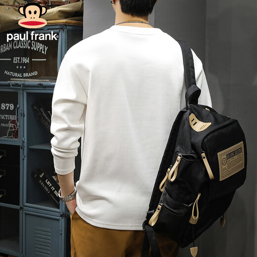 Big Mouth Monkey (paul frank) long-sleeved T-shirt men's spring and autumn heavyweight cotton sweatshirt men's bottoming shirt trendy brand jacket men's white L