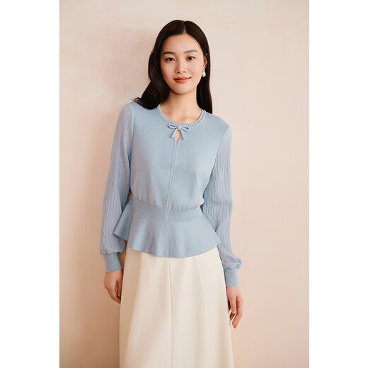 Yiner (Yiner) speziell ausgewählte Feder 2025 [Slim Taille] Perlfaser Bogen gefälschter zweiteiliger Pullover hellblau 3xl 46
