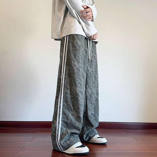 Striped corduroy tie-dye pants for men in spring and autumn, American retro casual pants for men, loose wide-leg straight sports pants, heavy and high-quality upgrade, spring and autumn style B321 pink XL, recommended weight 120-135 Jin Jin equals 0.5 kg, can be worn