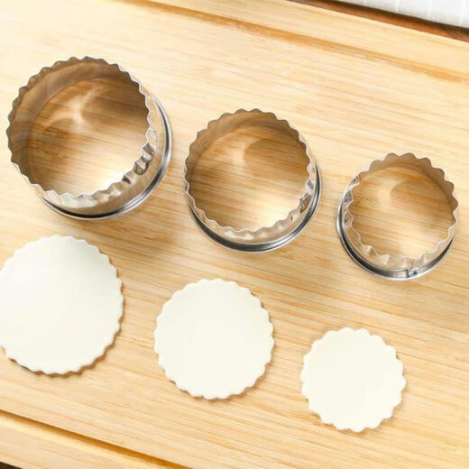 JINGWAN stainless steel dumpling skin cutting tool set, household dumpling making tool, round lace pressure dumpling skin knife maker, dumpling making mold I food stainless steel, round mouth mold, large, medium and small 3 pack