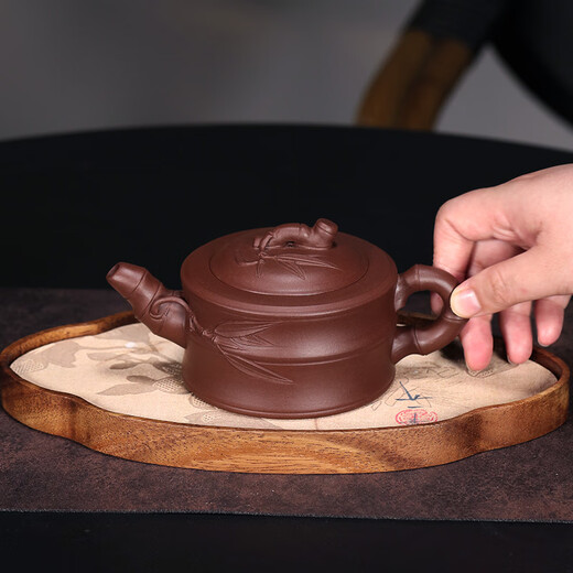 Hidden Pot World Yixing Purple Clay Pot Famous Handmade Original Mineral Tea Pot Household Tea Set Gift Set First-Class Bamboo Segment Pot Purple Clay