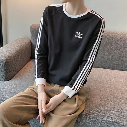 
Adidas official website T-shirt men's and women's summer couple's pure cotton solid color top round neck breathable light casual sports long sleeves IA4877 S