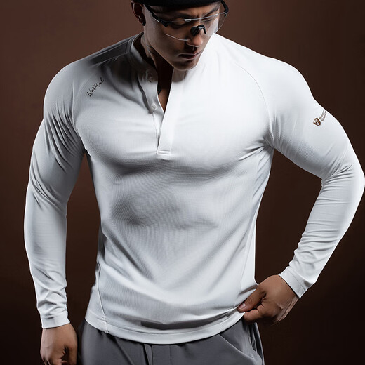 Monster Guardians new product N series men's spring and autumn breathable sports leisure fitness long-sleeved T-shirt Henry shirt White_White M