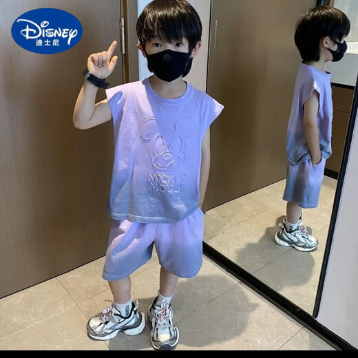 Disney casual boy fashion suit 2025 children's fashionable loose summer sleeveless trendy comfortable clothes baby boy 1047 [white] set 90
