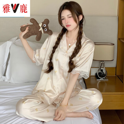 Yalu Bingsi Pyjamas pour femmes en été en été doux et confortable style ours ours de dessin de l'été pantalon à manches courtes ensembles de vêtements à la maison yfy9905 # m [suggéré 80-100jin [Jin est égal à 0,5 kg]]]