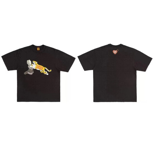 Lee Kids Japanese American Trendy Brand Human Dragon Year Limited Limited Men à manches courtes Couple d'été T-shirt Animal Top 3886 Black S