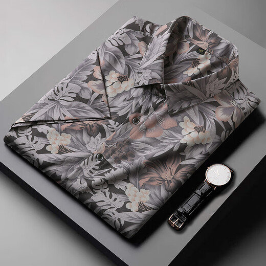 Vogelscheuche Sommer -Herrenhemd Blumen lose große Eis Silk Kurzarm Trendy Fat Man Hemd Männliche fette Mann extra großer halbe Ärmel 9207 Schwarz L