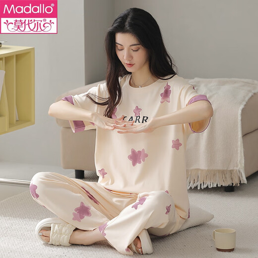 Modal summer women's short-sleeved pajamas set pure cotton cotton trousers home clothes spring and autumn thin styles can be worn outside in spring and autumn Y9712 M (recommended 75-95Jin [Jin equals 0.5 kg])