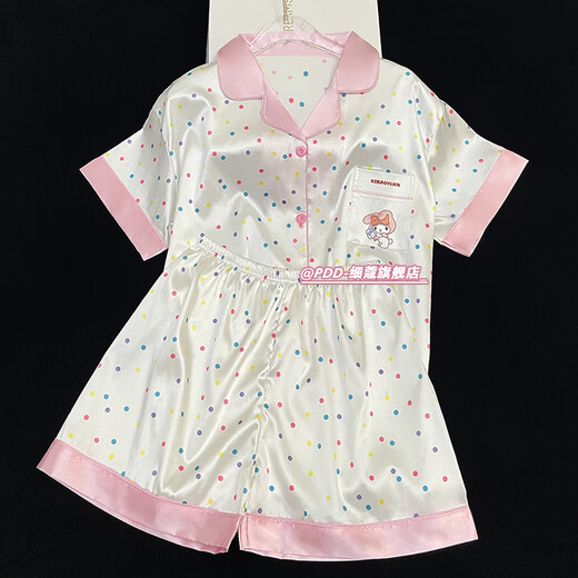 ZIPJBX冰丝睡衣女夏季薄款甜美彩色波点美乐蒂短袖短裤可外穿家居服套装 高质量-套LW9214【短袖短裤】 L 【建议100-120斤】
