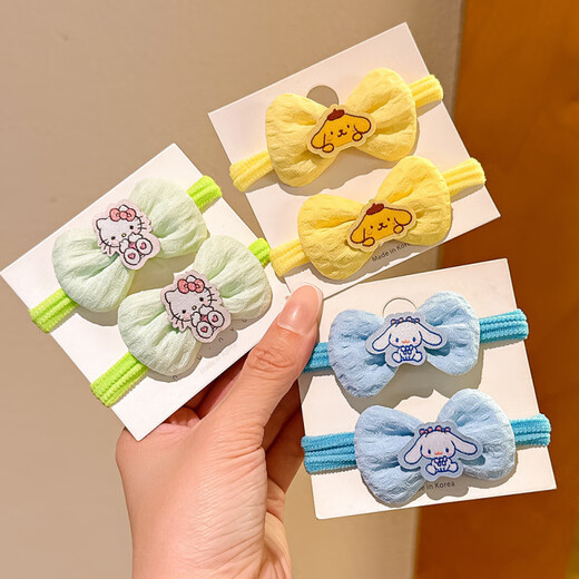 Manfu language cute cartoon children's hair tie bow headband baby ponytail ball head does not hurt the hair rubber band women's hair accessories children's bow kulomi 2 pieces
