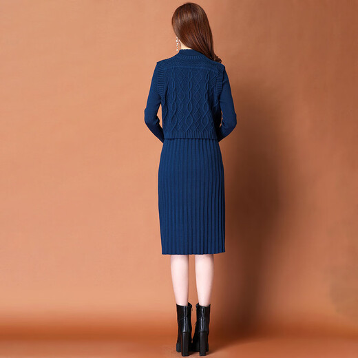 TJQ ​​Luxury High-End-Marke Strickkleid für Frauen 2025 Herbst neuer Stil Slim Temperament Langarm zweier Rock schwarz m