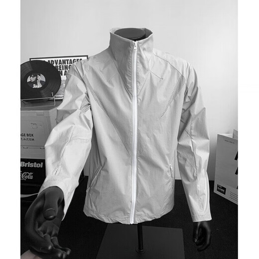 ZHUYIFAN Gray Mesh Spliced Sun Protection Clothing Men's Summer Slim Stand-Collar Jacket American Outdoor Sports Breathable Cycling Jersey Light Gray Upgraded M 100-115Jin Jin is equal to 0.5 kg
