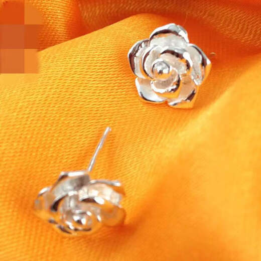 Lingmeng Hong Kong Silver Earrings 9999 Sterling Silver Earrings for Women Rose Silver Earrings Earrings for Mom Hypoallergenic Rose Earrings + Certificate 3.59g