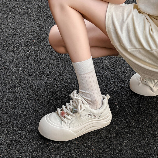 Red Dragonfly Puff Bread Shoes 2025 Spring versatile white shoes ugly and cute thick-soled shoes for women WTB15280 meter white 37