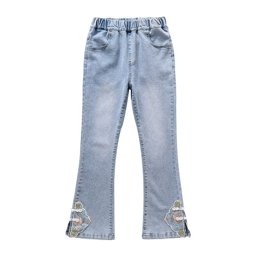 Gong Qi girls bell-bottom pants junior high school girls jeans summer thin 2025 new children's pants Chinese style 679 120 cm