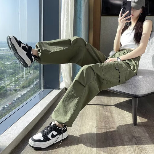 Pantalon de travail de usure de dopamine simple décontractée pour les femmes au printemps et à l'été cordon hip-hop mince-feel large pantalon de plancher