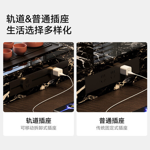 Italian style minimalist retractable island dining table integrated with the wind, large flat floor multi-functional wood grain slate island table JC008 retractable island table (including cabinet) + laquette chair * 6 1.6m (track socket + double hole tea stove)