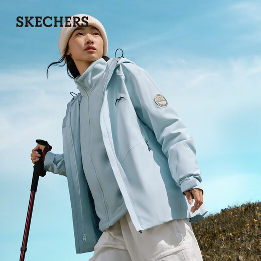 Skechers Rubik's Cube series men's and women's three-in-one polar fleece jacket jacket L424W168 baby light blue/022G/women's L