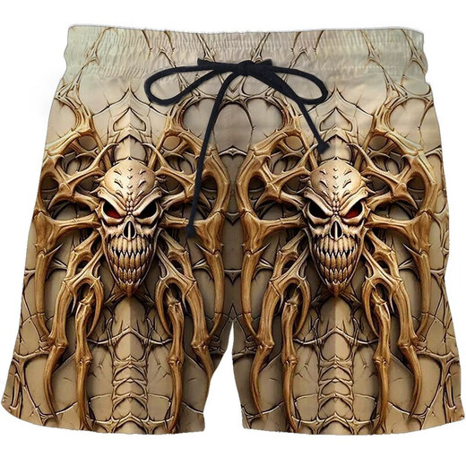 2024 summer casual shorts, personalized trendy skull 3D digital print, men's casual shorts STK1381 S 80-90Jin [Jin equals 0.5 kg]
