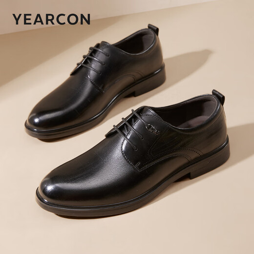 Yierkang Herrenschuhe, Lederschuhe, echte Leder-Schnürschnüre-Leder-Business-Business-Schuhe, Herrenlederschuhe, Hochzeitsbüroschuhe, Derby-Schuhe, Schwarz (vier Jahreszeiten) 42
