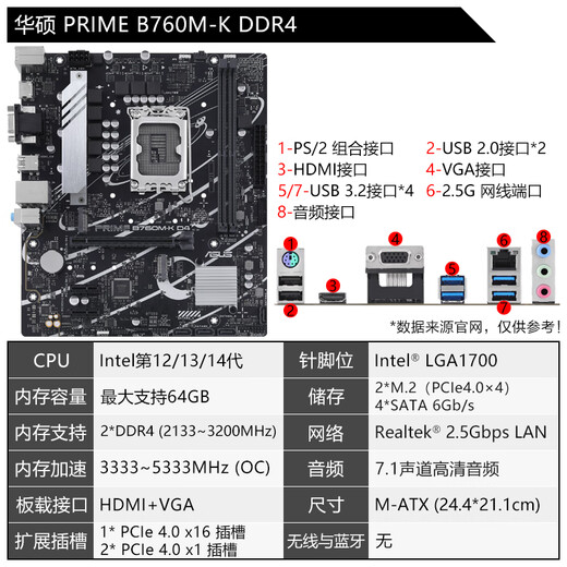 华硕（ASUS）12代CPU主板 i5 12400f 12490f 12600kf 散片 盒装 板U套装 B760M-K DDR4 i5-12400散片【三年店保】