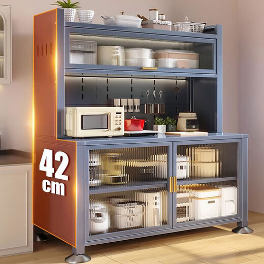 Kitchen storage rack thickened dining edge dustproof storage floor-standing multi-layer microwave oven multi-function storage cupboard cabinet hook chopstick cage 6-layer gun ash-length 220*width 42*height 15832