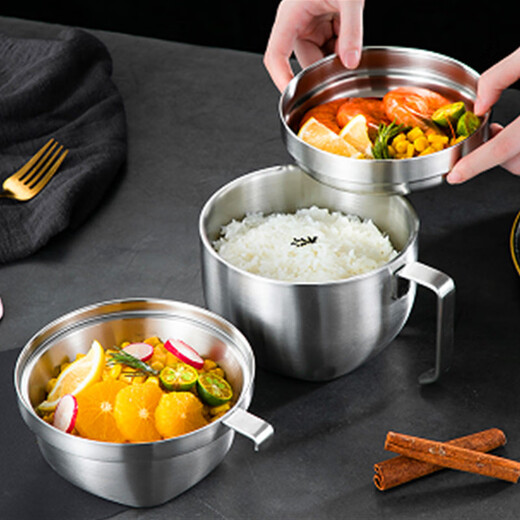 Zwilling (Henckel) Germany 304 stainless steel fast food cup with lid food grade rice jar lunch box special dining bowl for primary school students and office workers 304 steel fast food cup + high lid + grid bowl