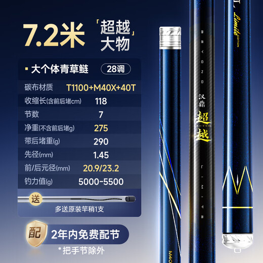 
Hand Ding surpasses lightweight large object rod 28 adjustable hand rod wild fishing light hard carbon platform fishing rod hand rod lightweight comprehensive rod fishing rod 7.2m surpasses [Lightweight large object SF Express]