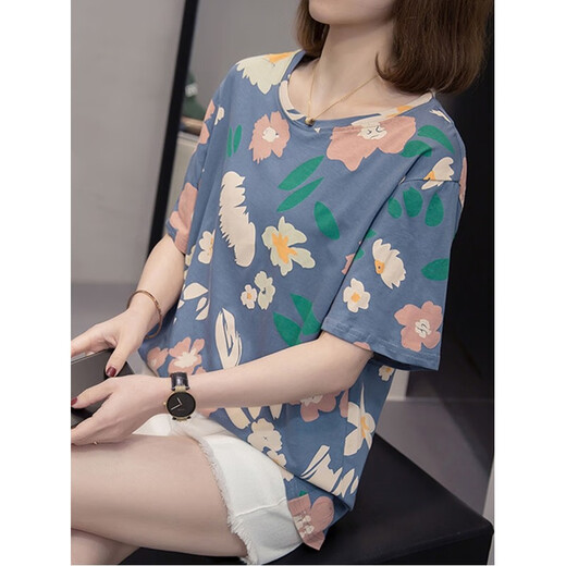 帛饰衣橱加大码遮肚子显瘦上衣女2025夏装新款胖mm休闲宽松短袖t恤女 绿色 6626 2XL 145-160斤左右
